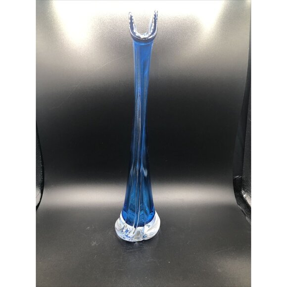 Matthew Buechner Art Glass Vase Thames St Hand Blown Tall Tulip Fan Signed 13" - Picture 2 of 11